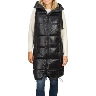 DENIMFY Steppweste Damen lang mit Kapuze Regular Fit DFCaro Weste Knielang Outdoor Reißverschluss Taschen Herbst Winter Beige Schwarz Grün S M L XL XXL - M