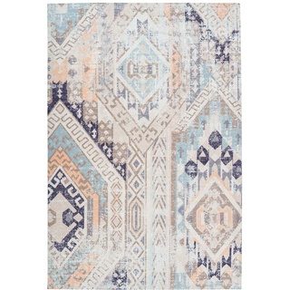 One Couture Vintage Teppich Ethno Design Azteken Maya Inka Muster Teppiche Creme Blau Beige Wohnzimmerteppich Esszimmerteppich Teppichläufer Flur-Läufer, Größe:80cm x 150cm