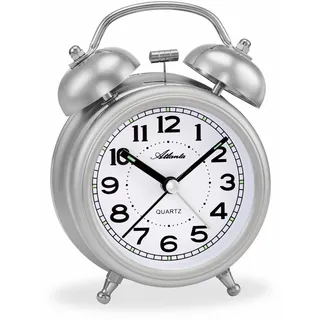 Atlanta Glockenwecker Quarz ohne Ticken lauter Glocken Alarm Licht Retro Silber - 2103/19 (Silber)