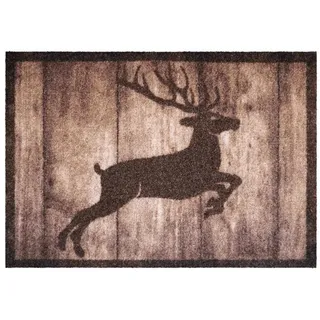 akzente Fußmatte Listen Deer Jump, Rechteckig, Höhe: 6 mm, 70x100 cm, Polyester, rutschfest, wetterbeständig, PVC-frei braun 70 cm x 100 cm x 6 mm