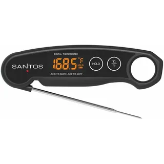 SANTOS Rapid-Read BBQ-Thermometer – Digitales Einstichthermometer mit LED-Display, schneller 1-2 Sek. Messung, Magnet, -50°C bis +300°C