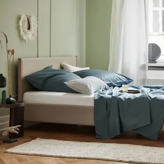 URBANARA Oufeiro Satin-Bettwäsche 155x220 + 80x80 cm I 100% Bio-Baumwolle Made in Portugal Oeko Tex Standard 100 I kühlend & seidig weich I Seidenmatt Premium Set Bedding Set - Blasses Petrol