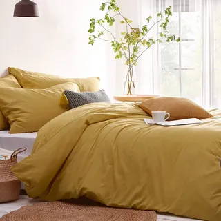 Lanqinglv Bettwäsche 135x200cm 2teilig Gelb Gold Uni Bettbezug Deckenbezug 135x200cm mit Reißverschluss und Kissenbezug 80x80cm aus Renforce Microfaser