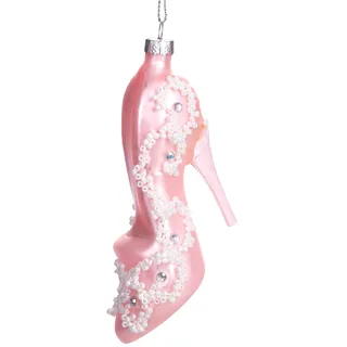 BRUBAKER High Heel Rosa Weiß - Handbemalte Weihnachtskugel aus Glas - Mundgeblasener Christbaumschmuck Figuren lustig Deko Anhänger Baumkugel - 9 cm
