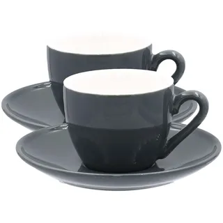 Mahlwerck Ristretto Cups, Espresso Tasse, Mokkatasse, Kaffeetasse, italienisches Design, Premium Porzellan, Gastroqualität, spülmaschinenfest, dickwandig, 80ml, 2er Set mit Untertasse, Rocky Grey