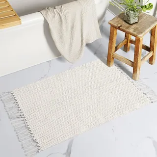 Lahome Boho-Badezimmerteppiche, klein, 5x7.6 cm, für den Innenbereich, leichter Eingangsbereich, waschbarer Baumwollteppich mit Quasten, Bauernhaus, niedriger Florteppich für Küche, Wäsche