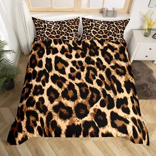 Sezhiqeu Leopard Bettwäsche 135x200, 3D Muster Weich Kuschelig Mikrofaser Bettwäsche Set Mode Mädchen Bettbezug + 2 Kissenbezug 80x80 cm mit Reißverschluss A5921