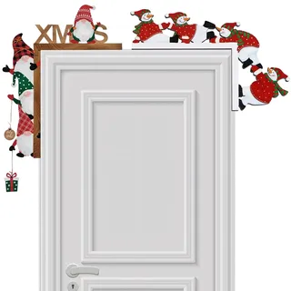 Türrahmen Deko Weihnachten, Weihnachtsdeko Tür, 2 Stück Set E-Modell Links + Schneemann Rechts, Festliche Dekoration für Haustüren, Einfach zu Befestigen