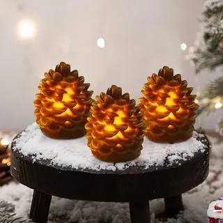 Weihnachtsdeko Led Kerzen, LED Tannenzapfen Kerzen Elektrische Weihnachtskerzen Led Candle Tannenzapfen Beleuchtung LED Weihnachtsbeleuchtung Für Weihnachtsdeko Innen, Fenster, Tisch Deko (3 Stück B)