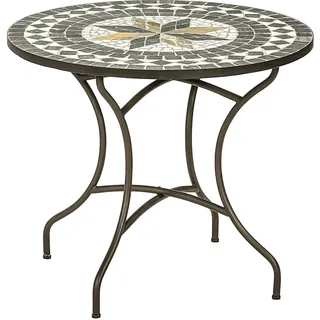 Dehner Gartentisch Diana, Ø 90 cm, Höhe 75 cm, Metall, mosaikoptik, braun/grau/weiß