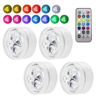 SEMINISMAR Unterwasser Licht mit Fernbedienung, 4 Stück Mini UnterwasserLicht,Mini LEDLichter Wasserdicht,3 Modi 13 Farben RGB,LED Kerzen,Led Licht mit Fernbedienung