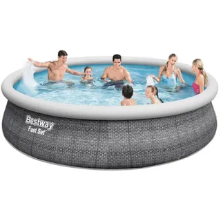 BESTWAY Fast Set Aufstellpool ⌀ 407 x 107 cm Grau inkl. Filterpumpe + Leiter