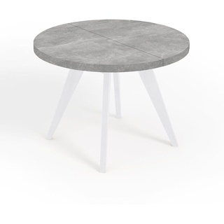 Runder Ausziehbarer Tisch für Esszimmer, LORA, Loft-Stil, Skandinavische, Durchmesser: 90 / 140 cm, Farbe: Helles Atelier / Weiß