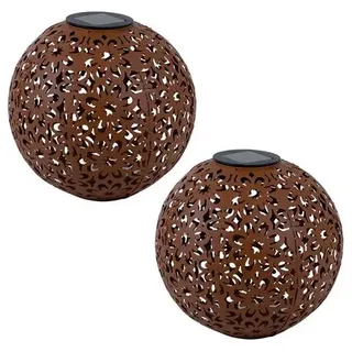 Solarlampe für Außen Kugel Solar Gartendeko Solarleuchte rost Erdspieß, Blumen Dekorstanzungen, Metall, LED warmweiß, D 20 cm, 2er Set