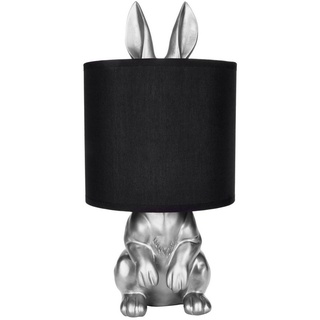 BRUBAKER Nachttischlampe Tischleuchte Hase Gold oder Silber - Tischlampe mit Lampenschirm, ohne Leuchtmittel, Motiv Lampe mit Keramikfuß, Höhe 42 cm schwarz|silberfarben