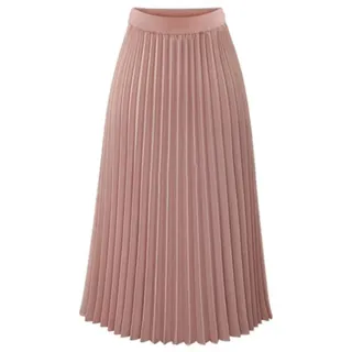 Faltenrock Damen Elegant Midi Plisseerock A-Linie Elastisch High Waist Swingrock Classic Tägliche (Rosa,M) - M