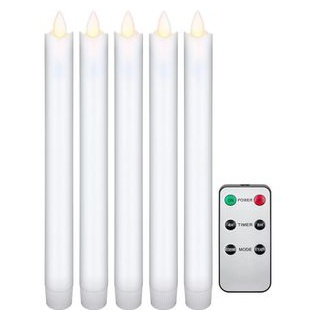 Goobay LED-Kerze 49867 Echtwachs-Stabkerzen weiß, 2,1 x 24 cm (HxØ), Timer, mit Pendeldocht, 5er Set