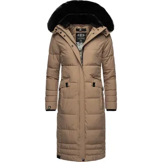 Navahoo Damen, Wintermantel Warmer Steppmantel lang mit Abnehmbarer Kapuze Fahmiyaa Taupe Grey Gr. M - M