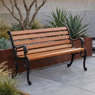 Mendler Gartenbank HWC-O25 132cm Gusseisen Holz Kiefer - Teak