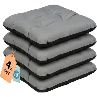Outdoor Sitzkissen Stuhlkissen - 4er Set - 45 x 45 cm - Made in EU, Wasserdichtes & UV-beständig Gartenkissen - Stuhlauflage Stuhlpolster für Balkonstühle - Grau