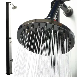 Nemaxx® Solardusche 35 Liter mit Fußdusche – schwenkbarer Regenduschkopf – Solar Gartendusche/Außendusche/Pooldusche ohne Stromanschluss – Gartenschlauch-Anschluss, bis 60°C – Schwarz/Silber