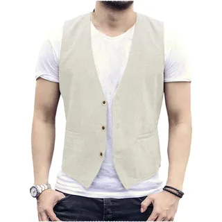 AeoTeokey Herren Sommer Leinenweste Anzug Weste Casual Weste Regular Fit - XL