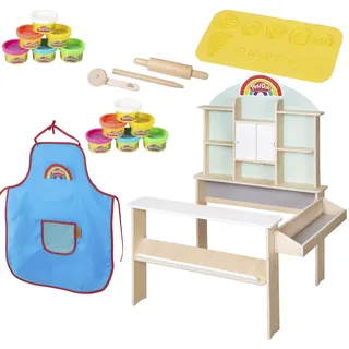 roba Play-Doh Kaufladen für Kinder - Spielset aus FSC Holz mit 12 Knetdosen, 3 Holzwerkzeugen, Schürze & 3D-Kreativmatte - Pädagogisch wertvoll - Ab 3 Jahren