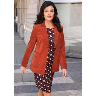 Jerseyblazer ALBA MODA "Cordblazer Cordblazer", Damen, Gr. 42, orange, Obermaterial: 82% Polyester PES. 15% Polyamid PA. 3% Elasthan EL., Modern, normal, Blazer