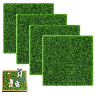 4 Stück Miniaturgarten Kunstrasen Teppich Künstliche Moos 15x15 cm Kunstrasen Kunstrasen Künstliche Rasen Matte Miniatur Garten Deko für den Innen und Außenbereich Mikrolandschaft Terrasse