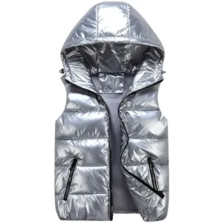 ulafbwur Winterweste mit Kapuze, Unisex-Weste mit Kapuze, Daunenpolsterung, Windjacke, helle Farbe, praktisches Stehkragen-Taschen-Design, warm