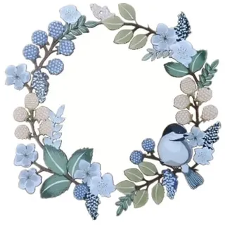 Super Idee Türkranz Deko Haustür 30CM Türschmuck Ganzjährig aus Metall Türdeko Dekokranz mit Vögeln Blumen Blätter Frühlingsdeko Hängedeko Fensterdeko (kühle Farben)