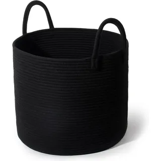 Zedelmaier Wäschekorb aus Baumwolle mit Griffen, Aufbewahrungskorb Geflochten, Korb Aufbewahrung für decken, spielzeug, kuscheltier,Kleidung schwarz 39 l