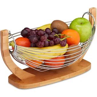 Relaxdays Obstkorb, Mehrfarbig, Holz, Metall, 18.5 cm, Essen & Trinken, Geschirr, Schalen & Schüsseln, Obstschalen