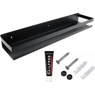 Taspooke Ohne Bohren Wandregal Gewürzregal - 50 cm Edelstahl 304 Klebe-Regal für Küche & Bad, Stapelbar Modular Kombinierbar für Gewürze, Kosmetik & Pflegeprodukte (Schwarz, 50cm)