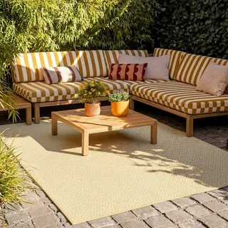 FRAAI | Home & Living In- & Outdoor Teppich - Summer Retro Gelb - Wetterfest - Polypropylen - 80x150 cm - Balkon, Garten/Terrasse - Terrasse Teppich - Outdoor Rug