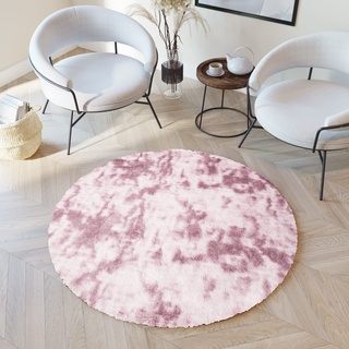 TAPISO Silk Dyed Rund Teppich Kurzflor rutschfest Rosa Pink Gefärbt Modern Abstrakt Meliert Verwischt Design Wohnzimmer Schlafzimmer 130 x 130 cm