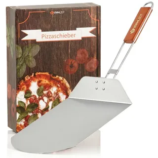 Mahlzeit Pizzaschieber Pizzaschaufel mit Bambus Griff, 25,5 x 30,5 cm Edelstahl Schieber silberfarben