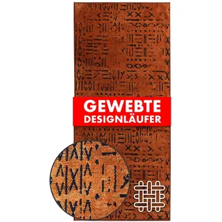 KARAT Premium Teppichläufer gewebt mit Muster - 80 x 150 cm, Terra - Flauschiger Baumwoll Teppich - Läufer für Küche, Flur & Wohnraum - Flurläufer Küchenläufer Flurteppich (Vena)