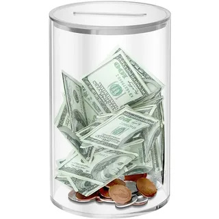 Spardose aus Acryl, Sparschwein für Erwachsene, transparent, zum Öffnen von Geld, Rechnung, Bargeld, Münze
