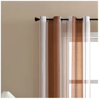 Jibenhome Schiebegardine 2 Stück Vorhang Gestreifter,Ösen Gardine,Voile Fensterschal, Transparente Scheibengardine braun
