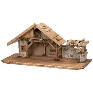 kamelshopping Krippe Große Weihnachtskrippe, aus Holz und Gips gefertigt, mit Moos, Steinen und Stroh geschmückt, sehr detailreiche Krippe 70 cm