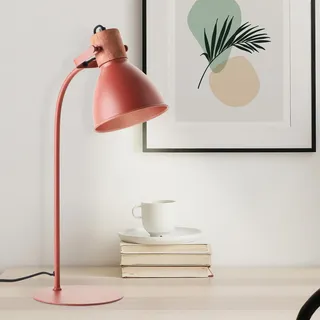 Lightbox Tischlampe mit 52 cm Höhe - skandinavische Tischleuchte mit schwenkbarem Kopf - Schalter - E27 Fassung - max. 40 W - aus Metall/Holz aus Kautschukbaum in Rot/Braun