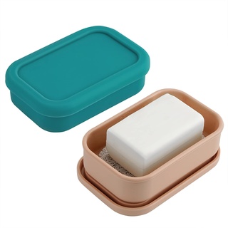 Adorila 2 Stück Reise-Seifenbehälter mit Deckel, Silikon-Seifenschale mit Abtropfschicht, tragbarer Seifenhalter für Badezimmer, Camping, Fitnessstudio