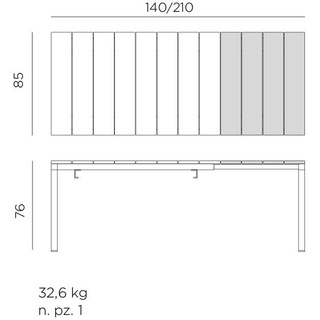 Nardi Gartentisch ausziehbar Rio 140/210 x 85cm Polypropylen Grau Anthrazit 140 / 210 85 cm