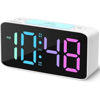 Leistungsstarker Wecker Für Tiefschläfer, Lichtwecker, Digitaluhr Mit 7-farbigem Nachtlicht, Einstellbarer Lautstärke, Dimmer, Usb-ladegerät, Kleine Uhr Fürs Schlafzimmer