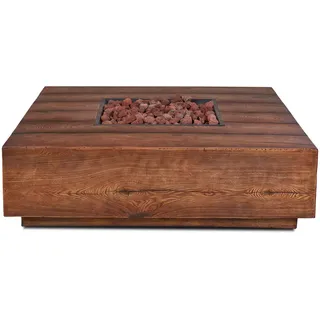 Intergrill Feuerstelle Feuertisch für Garten mit Lavasteinen Holzoptik Quadratisch 110 x 110 x 33 cm TM17962 Fire Pit |