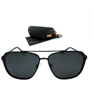 Rennec Sonnenbrille Herren Pilotenbrille Polarisiert Schwarz Eckig mit Hardcase (Polbrille mit schwimmfähiger Brillenbox) Gläser UV400 Getönt, leichtes stabiles Edelstahl Gestell blau