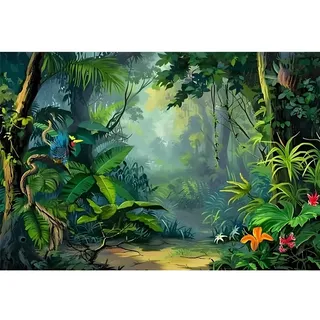 Ttincceer Enchanted Forests Backdrop 1,5x1m Tropischer Regenwald Dschungel Landschaft Hintergrund Aquarell Palmenblätter Botanische Fotografie Backdrop Kinder Erwachsene Portrait Shooting Requisiten
