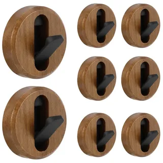 BlingBin Garderobenhaken Verdeckte Haken aus Walnussholz, Wandhaken, Klebehaken (8er Set, 8 St., Wandmontage, robuste Garderobe), Wandgarderobe klappbar, Kleiderhaken Wand platzsparend schwarz