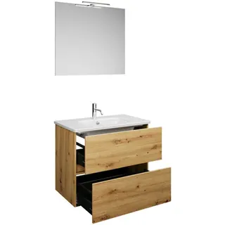 burgbad Rocio Set aus Spiegel mit LED-Leuchte, Waschtisch und Waschtischunterschrank, Breite 800mm, SGYP080F6224C0001, Farbe: Eiche Dekor Urban